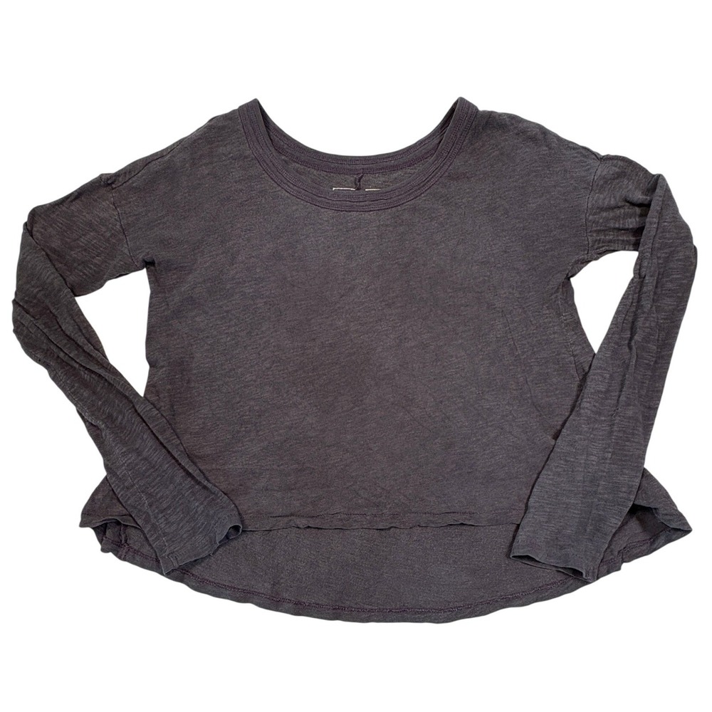 We The Free Free People Charcoal Gray Slub Knit Long Sleeve Top XS